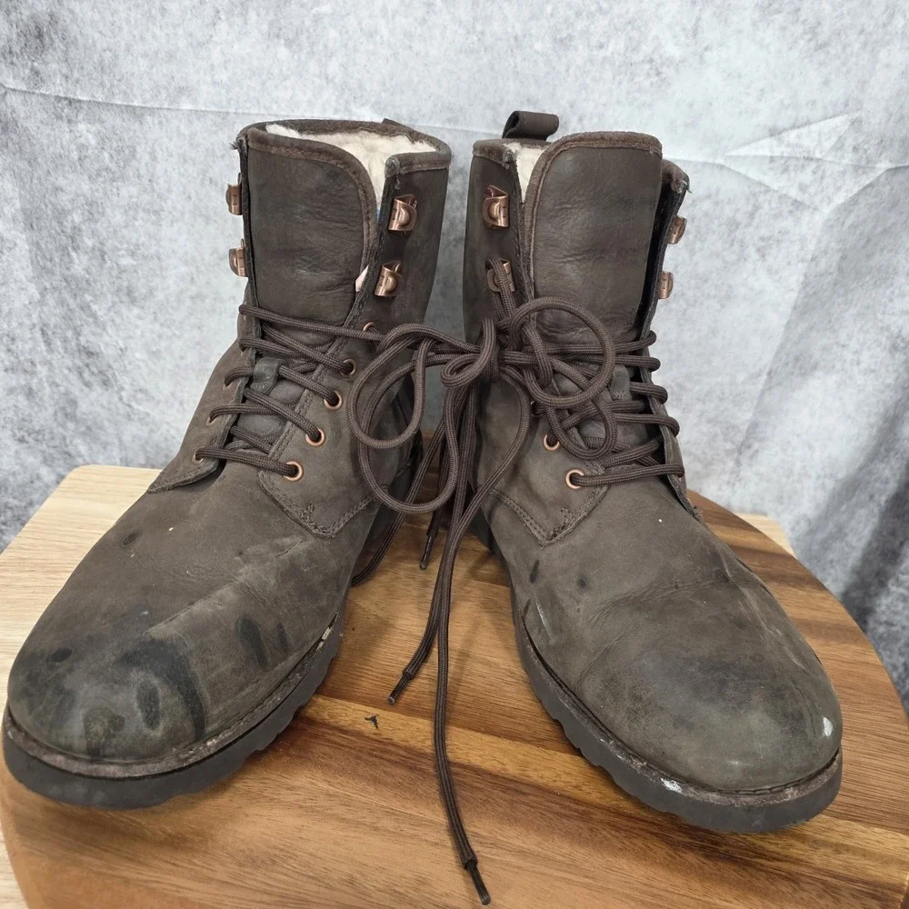Ugg Snow‎ Boots Mens 10 Hannen Brown Leather Waterproof Shearling Lined Outdoor*
